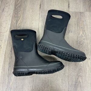 Bogs K Grasp Solid Boots Black Youth Size 3 Pull On Rubber Rain Winter -22F